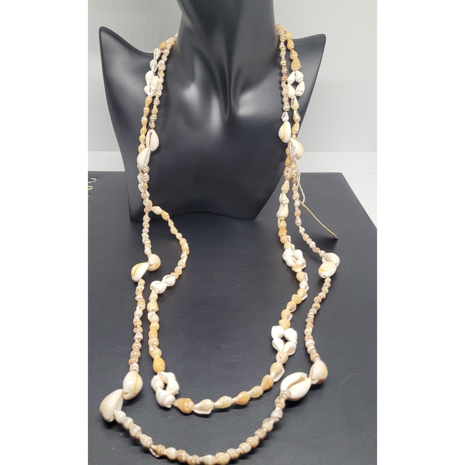 Vintage Necklace Shell 2 Strand Beach Boho Natural Beaded Popular Hawaii Costal